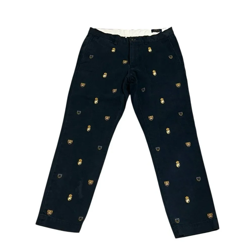 Polo Ralph Lauren Men’s Embroidery Print Navy Blue Pants(Size 33/32)